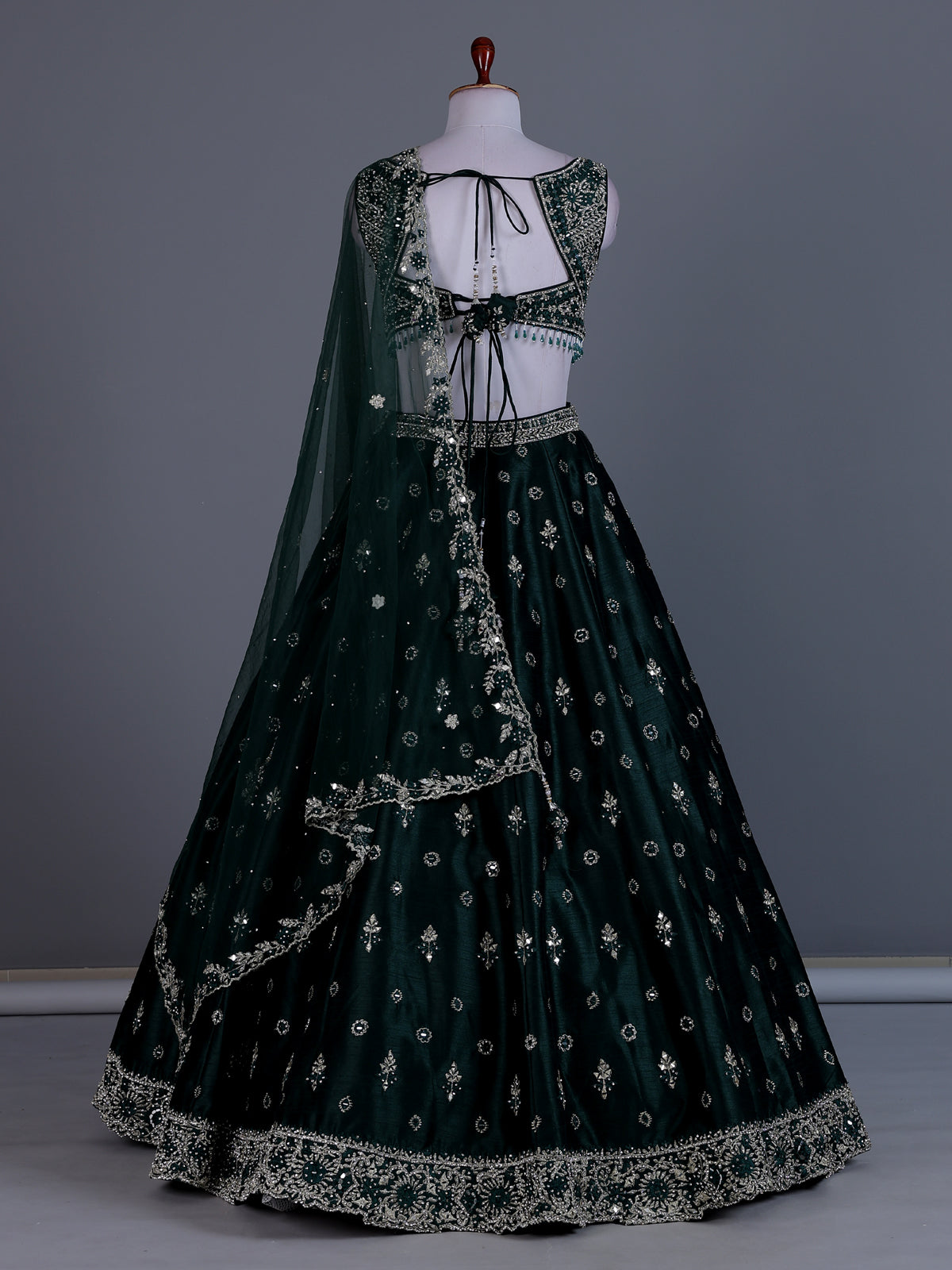 Bottle green raw silk designer lehenga choli