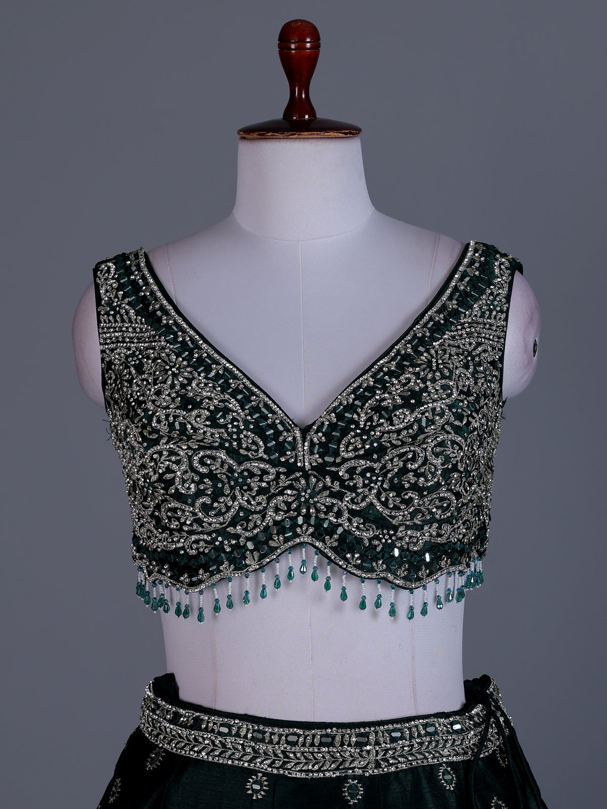 Bottle green raw silk designer lehenga choli