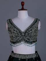 Bottle green raw silk designer lehenga choli