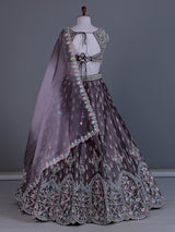 Purple raw silk floral motif lehenga choli design