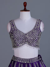 Violet raw silk embroidered lehenga choli with dupatta