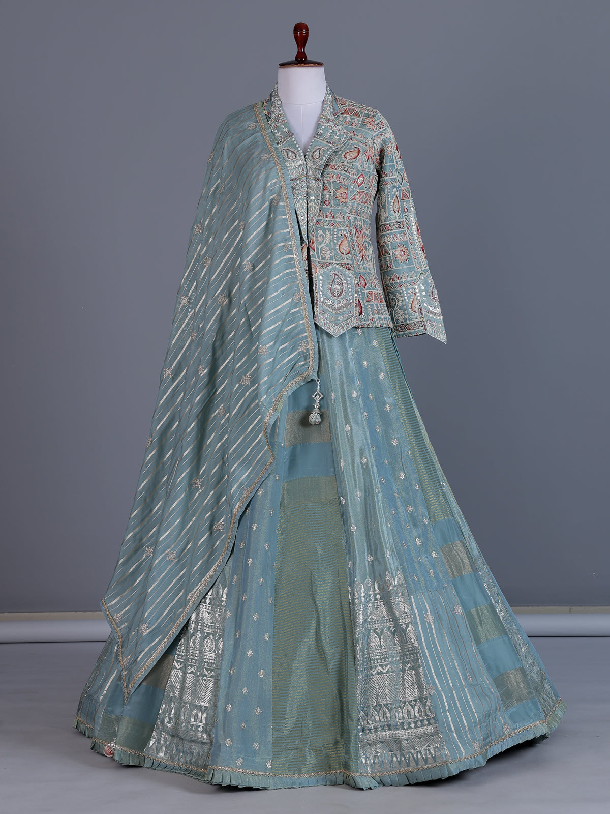 Pastel sky blue silk designer lehenga choli with dupatta