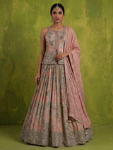 Peach dreamy pleated festive lehenga statement attire