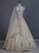 Cream raw silk designer lehenga choli with dupatta