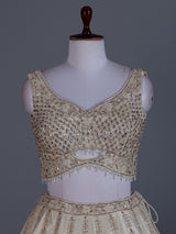Cream raw silk designer lehenga choli with dupatta