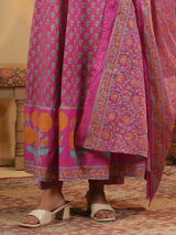 Pink anarkali kurti set with aabla work elegance