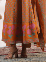 Orange anarkali kurti set with aabla embellishments design