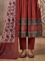 Brown printed anarkali kurti set with stylish dupatta