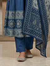 Blue printed anarkali kurti set with elegant dupatta