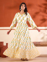White cotton floral printed kurti for festive elegance