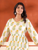 White cotton floral printed kurti for festive elegance