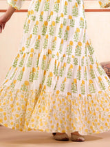 White cotton floral printed kurti for festive elegance