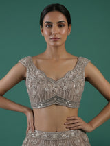 Beige net embellished lehenga choli for wedding functions