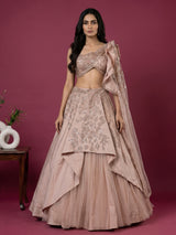 Peach raw silk and net lehenga choli design