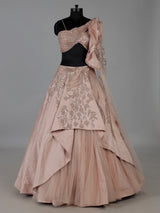 Peach raw silk and net lehenga choli design