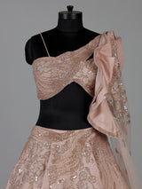 Peach raw silk and net lehenga choli design