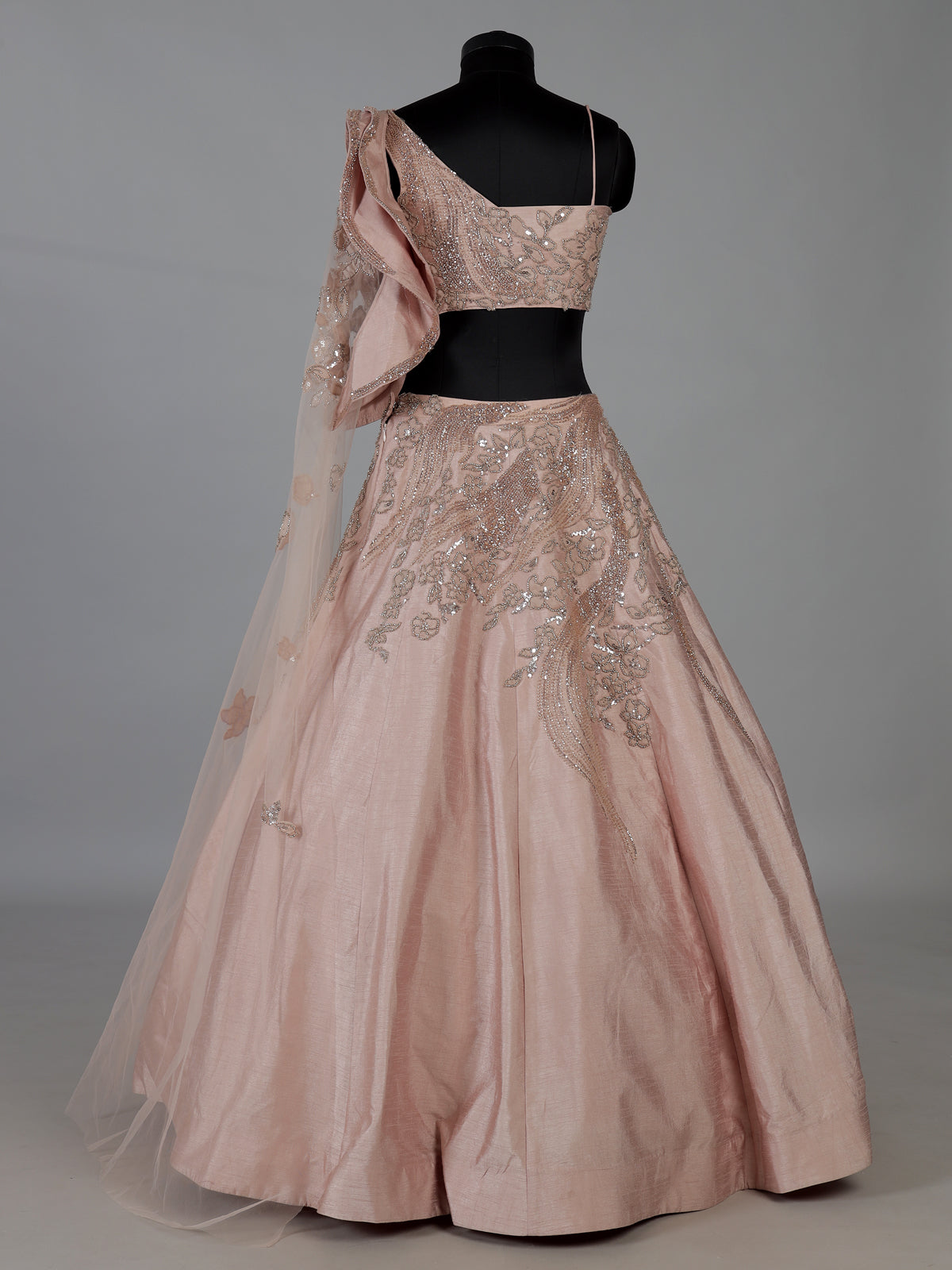 Peach raw silk and net lehenga choli design