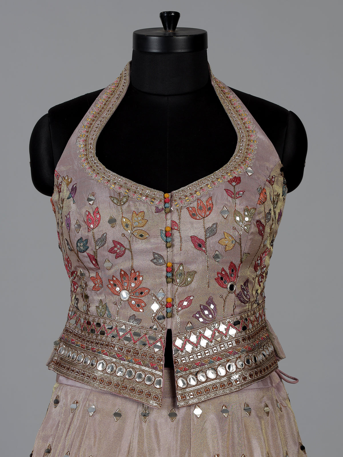 Onion pink silk halter neck lehenga choli