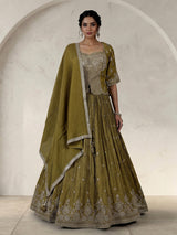 Mehendi green chiffon designer lehenga choli ensemble
