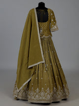 Mehendi green chiffon designer lehenga choli ensemble
