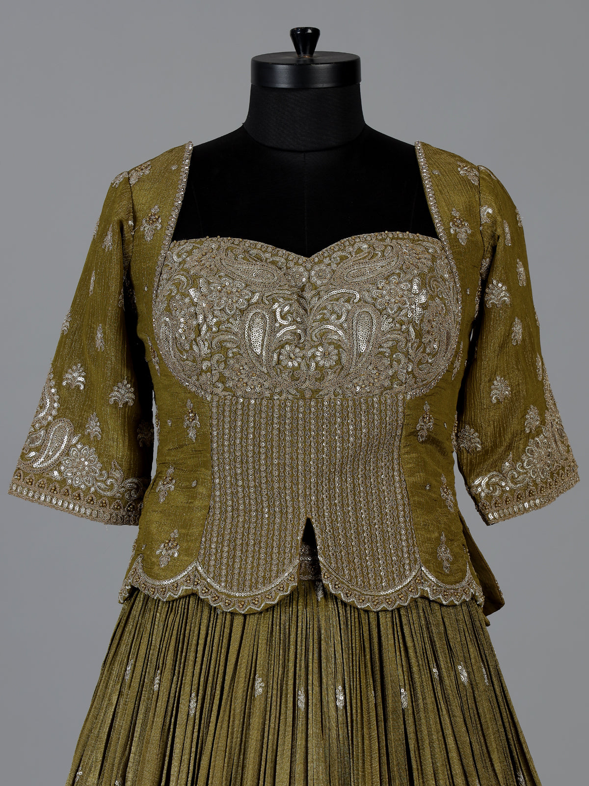 Mehendi green chiffon designer lehenga choli ensemble