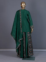 Dark green embroidered silk palazzo suit with printed dupatta