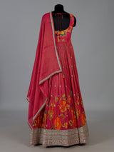 Rani pink floral printed silk anarkali suit with dupatta