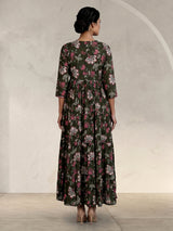 Mehendi green floral printed cotton silk casual kurti