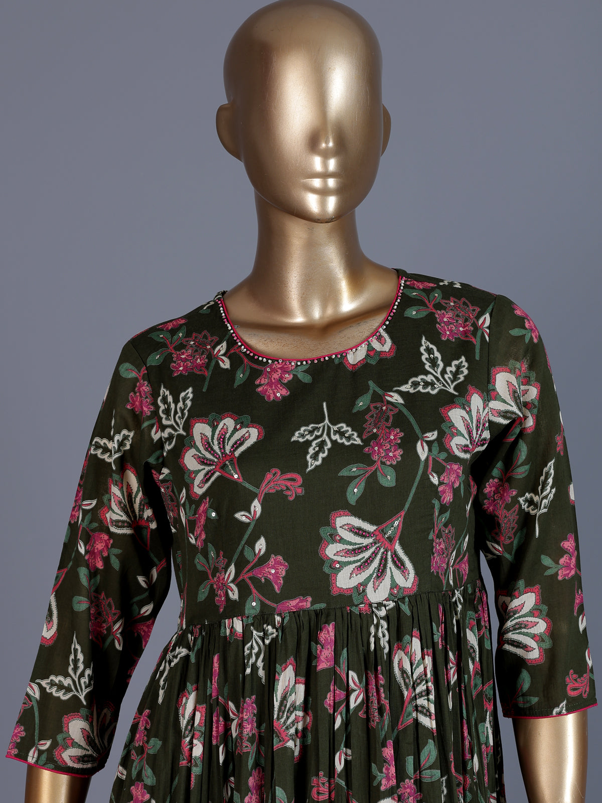 Mehendi green floral printed cotton silk casual kurti