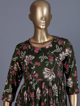 Mehendi green floral printed cotton silk casual kurti