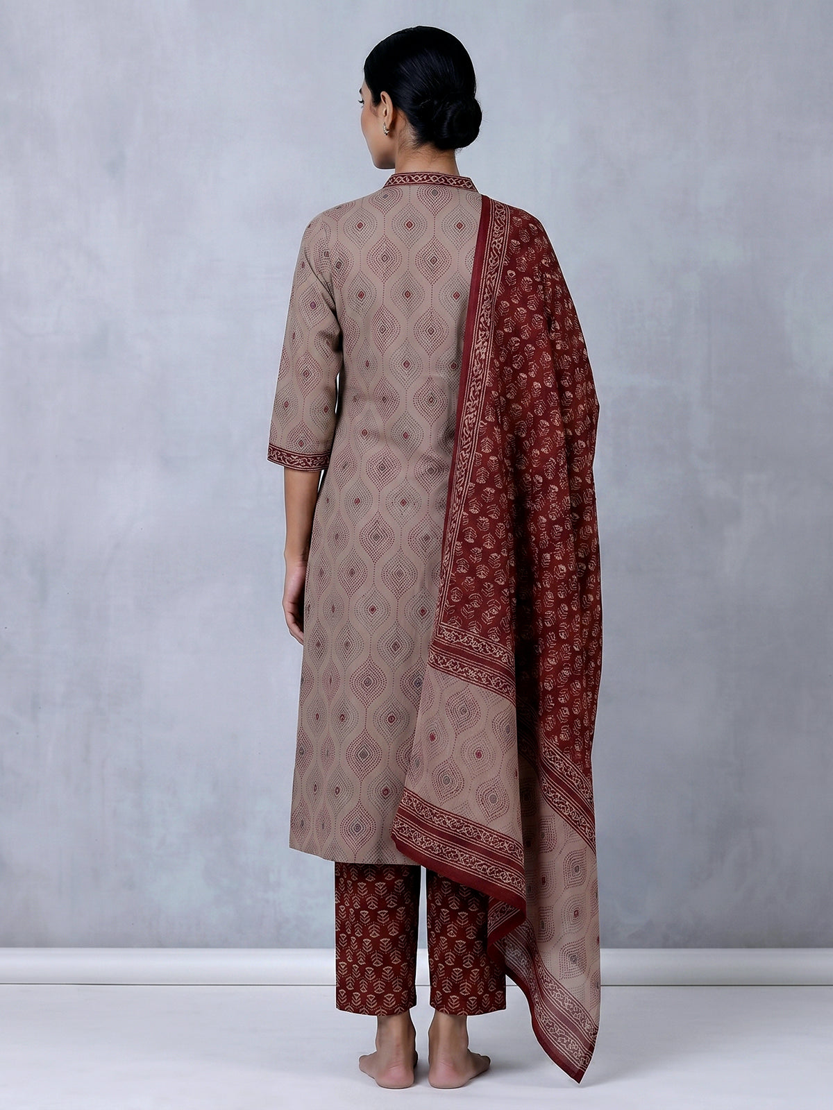Maroon printed cotton festive palazzo kurti set design
