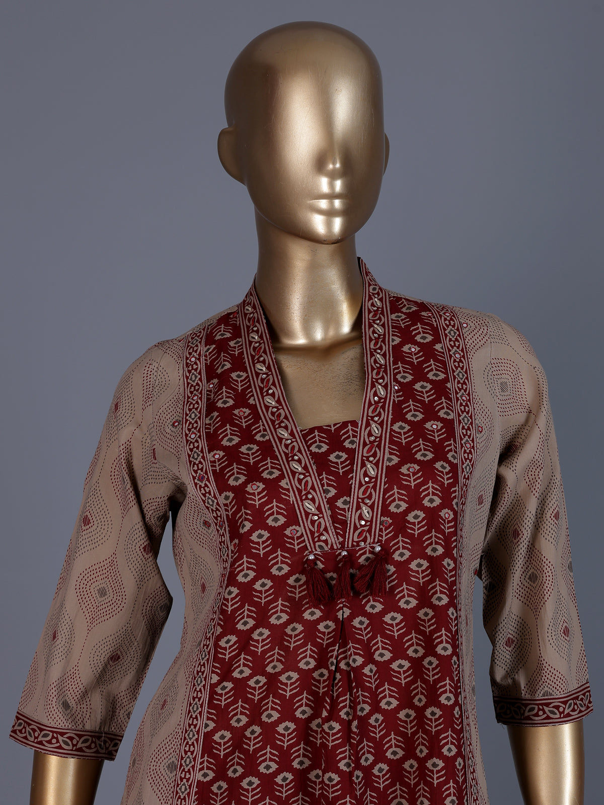 Maroon printed cotton festive palazzo kurti set design