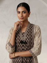 Brown printed cotton palazzo kurti set with dupatta