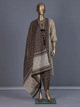 Brown printed cotton palazzo kurti set with dupatta