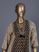 Brown printed cotton palazzo kurti set with dupatta