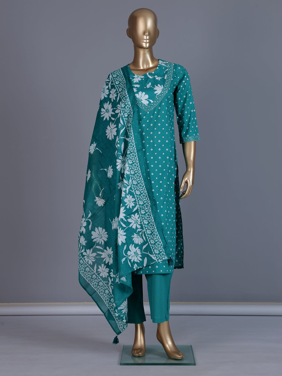 Aqua blue silk festive palazzo kurti set design