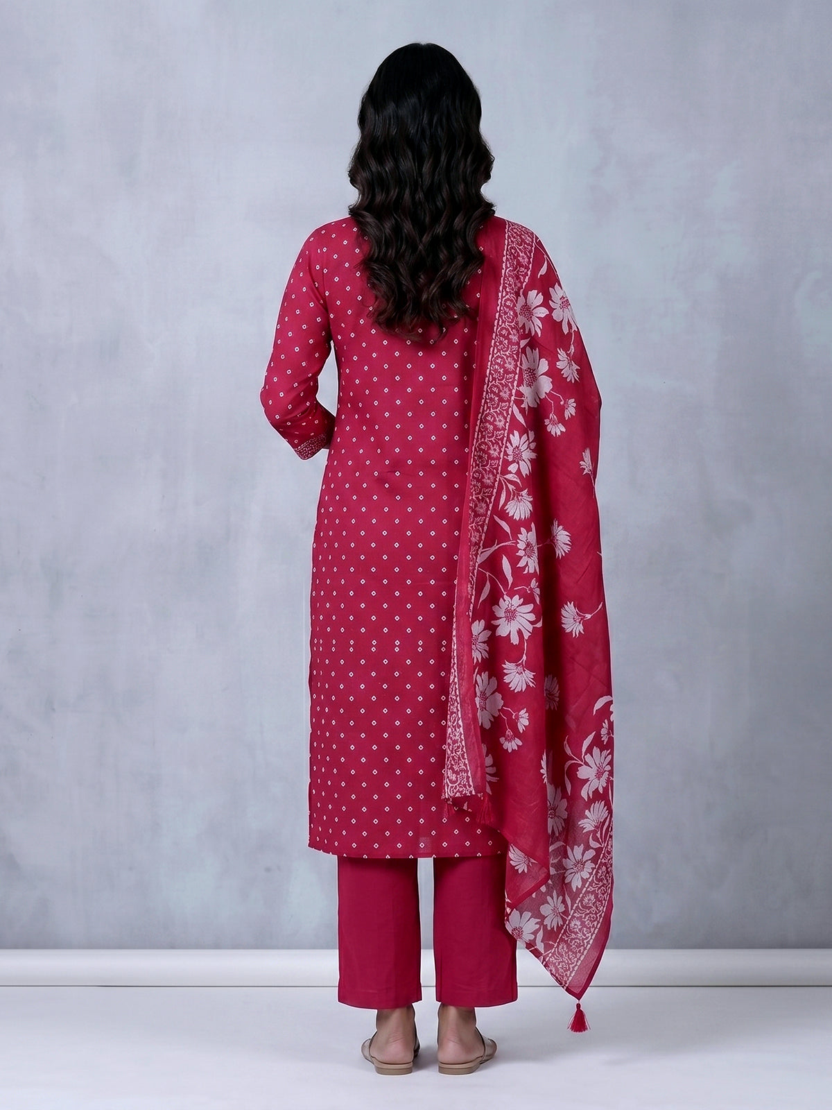 Pink silk floral printed palazzo kurti set with dupatta