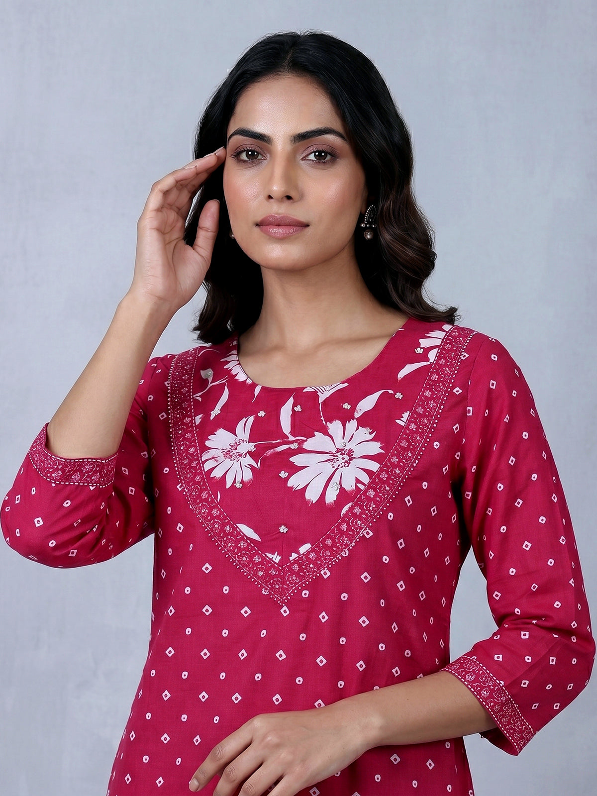Pink silk floral printed palazzo kurti set with dupatta