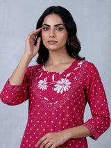 Pink silk floral printed palazzo kurti set with dupatta