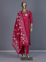 Pink silk floral printed palazzo kurti set with dupatta