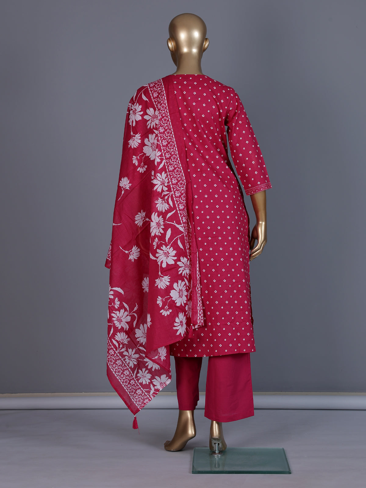 Pink silk floral printed palazzo kurti set with dupatta