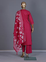 Pink silk floral printed palazzo kurti set with dupatta