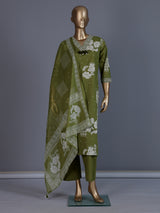 Mehendi green floral printed cotton silk kurti set