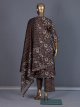 Grey cotton silk floral printed kurti set with dupatta