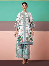 White linen silk digital printed kurti set