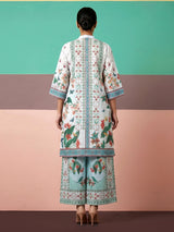 White linen silk digital printed kurti set