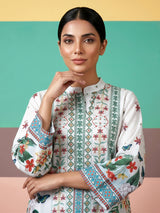 White linen silk digital printed kurti set