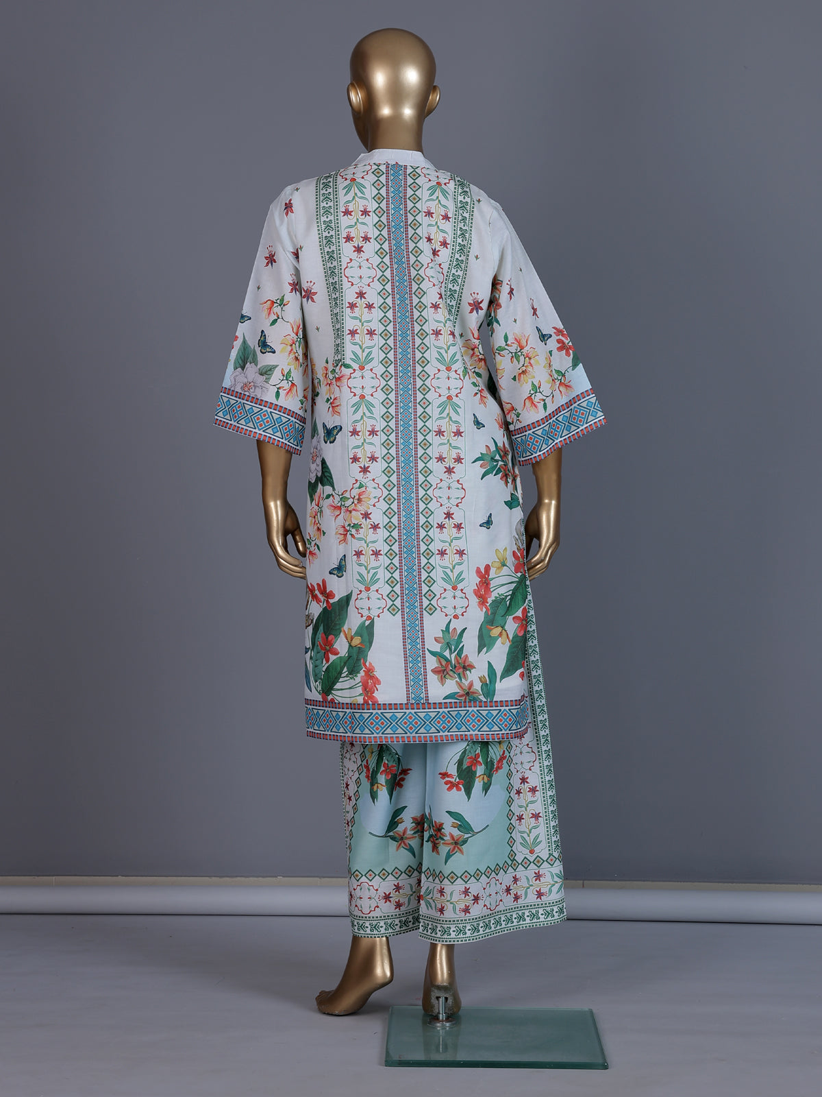 White linen silk digital printed kurti set