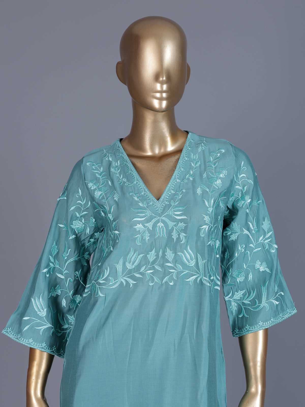 Sky blue silk bodice style kurti set