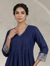 Blue cotton embroidered festive kurti set with dupatta